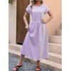 imageANRABESS Womens Summer Midi Dress Striped Casual Short Sleeve Crewneck Empire Waist 2026 Flowy Long Beach Dress with PocketsPurple White Stripe