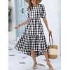 imageANRABESS Womens Summer Midi Dresses Casual 2026 Plaid Short Puff Sleeve High Low Flowy Beach Vacation Dress with PocketsBlack White Plaid