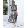 imageANRABESS Womens Summer Midi Dresses Casual 2026 Plaid Short Puff Sleeve High Low Flowy Beach Vacation Dress with PocketsBlack White Plaid