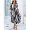 imageANRABESS Womens Summer Midi Dresses Casual 2026 Plaid Short Puff Sleeve High Low Flowy Beach Vacation Dress with PocketsBlack White Plaid