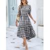 imageANRABESS Womens Summer Midi Dresses Casual 2026 Plaid Short Puff Sleeve High Low Flowy Beach Vacation Dress with PocketsBlack White Plaid
