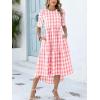 imageANRABESS Womens Summer Midi Dresses Casual 2026 Plaid Short Puff Sleeve High Low Flowy Beach Vacation Dress with PocketsPink White Plaid