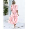 imageANRABESS Womens Summer Midi Dresses Casual 2026 Plaid Short Puff Sleeve High Low Flowy Beach Vacation Dress with PocketsPink White Plaid