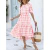imageANRABESS Womens Summer Midi Dresses Casual 2026 Plaid Short Puff Sleeve High Low Flowy Beach Vacation Dress with PocketsPink White Plaid
