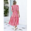 imageANRABESS Womens Summer Midi Dresses Casual 2026 Plaid Short Puff Sleeve High Low Flowy Beach Vacation Dress with PocketsRed White Plaid