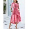 imageANRABESS Womens Summer Midi Dresses Casual 2026 Plaid Short Puff Sleeve High Low Flowy Beach Vacation Dress with PocketsRed White Plaid