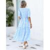 imageANRABESS Womens Summer Midi Dresses Casual 2026 Plaid Short Puff Sleeve High Low Flowy Beach Vacation Dress with PocketsSky Blue White Plaid
