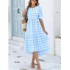 imageANRABESS Womens Summer Midi Dresses Casual 2026 Plaid Short Puff Sleeve High Low Flowy Beach Vacation Dress with PocketsSky Blue White Plaid