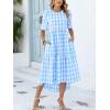 imageANRABESS Womens Summer Midi Dresses Casual 2026 Plaid Short Puff Sleeve High Low Flowy Beach Vacation Dress with PocketsSky Blue White Plaid