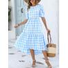 imageANRABESS Womens Summer Midi Dresses Casual 2026 Plaid Short Puff Sleeve High Low Flowy Beach Vacation Dress with PocketsSky Blue White Plaid