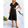 imageANRABESS Womens Summer Midi Dresses Casual V Neck Short Sleeve A Line Floral Flowy Tiered Beach Vacation Dress with PocketsBlack