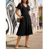 imageANRABESS Womens Summer Midi Dresses Casual V Neck Short Sleeve A Line Floral Flowy Tiered Beach Vacation Dress with PocketsBlack