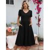 imageANRABESS Womens Summer Midi Dresses Casual V Neck Short Sleeve A Line Floral Flowy Tiered Beach Vacation Dress with PocketsBlack