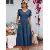 imageANRABESS Womens Summer Midi Dresses Casual V Neck Short Sleeve A Line Floral Flowy Tiered Beach Vacation Dress with PocketsBlue