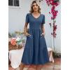 imageANRABESS Womens Summer Midi Dresses Casual V Neck Short Sleeve A Line Floral Flowy Tiered Beach Vacation Dress with PocketsBlue