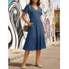 imageANRABESS Womens Summer Midi Dresses Casual V Neck Short Sleeve A Line Floral Flowy Tiered Beach Vacation Dress with PocketsBlue