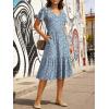 imageANRABESS Womens Summer Midi Dresses Casual V Neck Short Sleeve A Line Floral Flowy Tiered Beach Vacation Dress with PocketsBlue White Floral