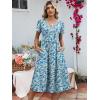 imageANRABESS Womens Summer Midi Dresses Casual V Neck Short Sleeve A Line Floral Flowy Tiered Beach Vacation Dress with PocketsBlue Yellow Floral