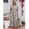 imageANRABESS Womens Summer Midi Dresses Casual V Neck Short Sleeve A Line Floral Flowy Tiered Beach Vacation Dress with PocketsKhaki Polka Dot