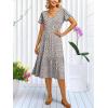 imageANRABESS Womens Summer Midi Dresses Casual V Neck Short Sleeve A Line Floral Flowy Tiered Beach Vacation Dress with PocketsKhaki Polka Dot