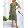 imageANRABESS Womens Summer Midi Dresses Casual V Neck Short Sleeve A Line Floral Flowy Tiered Beach Vacation Dress with PocketsOlive