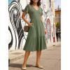 imageANRABESS Womens Summer Midi Dresses Casual V Neck Short Sleeve A Line Floral Flowy Tiered Beach Vacation Dress with PocketsOlive