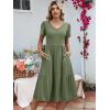 imageANRABESS Womens Summer Midi Dresses Casual V Neck Short Sleeve A Line Floral Flowy Tiered Beach Vacation Dress with PocketsOlive