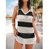imageANRABESS Womens Swimsuit Cover Up 2026 V Neck Knit Swimwear Bathing Suit Crochet Backless Dress Summer Beach Vacation ClothesBlack White Stripe