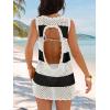 imageANRABESS Womens Swimsuit Cover Up 2026 V Neck Knit Swimwear Bathing Suit Crochet Backless Dress Summer Beach Vacation ClothesBlack White Stripe