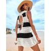 imageANRABESS Womens Swimsuit Cover Up 2026 V Neck Knit Swimwear Bathing Suit Crochet Backless Dress Summer Beach Vacation ClothesBlack White Stripe