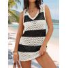imageANRABESS Womens Swimsuit Cover Up 2026 V Neck Knit Swimwear Bathing Suit Crochet Backless Dress Summer Beach Vacation ClothesBlack White Stripe