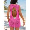 imageANRABESS Womens Swimsuit Cover Up 2026 V Neck Knit Swimwear Bathing Suit Crochet Backless Dress Summer Beach Vacation ClothesRose