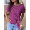 imageANRABESS Womens Tops Summer Short Sleeve Crewneck Tie Waist Shirts Dressy Casual Blouse Tee 2026 Business Work Trendy ClothesFuchsia
