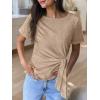 imageANRABESS Womens Tops Summer Short Sleeve Crewneck Tie Waist Shirts Dressy Casual Blouse Tee 2026 Business Work Trendy ClothesLight Tan