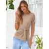 imageANRABESS Womens Tops Summer Short Sleeve Crewneck Tie Waist Shirts Dressy Casual Blouse Tee 2026 Business Work Trendy ClothesLight Tan