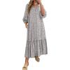 imageANRABESS Boho Maxi Dresses for Women Summer Puff Sleeve V Neck Flowy Long Casual Dress with Pockets 2026 Vacation ClothesKhaki Polka Dot Gray