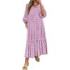 imageANRABESS Boho Maxi Dresses for Women Summer Puff Sleeve V Neck Flowy Long Casual Dress with Pockets 2026 Vacation ClothesLeaves Hot Pink