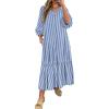 imageANRABESS Boho Maxi Dresses for Women Summer Puff Sleeve V Neck Flowy Long Casual Dress with Pockets 2026 Vacation ClothesStriped Blue