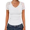 imageANRABESS Women Short Sleeve V Neck Lace Shirts Ribbed Knit Fitted Basic Tee Top 2026 Summer Casual TShirts Going Out OutfitsWhite
