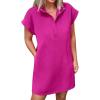 imageANRABESS Women Summer Shirt Dress Casual Short Sleeve Henley Neck Mini Shift Tunic Dresses 2026 Beach Vacation Cruise ClothesHot Pink
