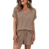 imageANRABESS Women Summer Two Piece Lounge Sets Top Matching Shorts Pajama Set 2026 Spring Casual Outfits Beach Vacation ClothesLight Khaki