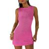 imageANRABESS Women Swimsuits Cover Up Slim Crochet Swimwear Summer Tank Little Dress Bathing Suit Vacation Beach Clothes OutfitsHot Pink