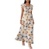imageANRABESS Women V Neck Ruffle Sleeve Floral Pleated Maxi Dresses Summer Boho Belt Empire Waist Wedding Guest Party Flowy DressApricot Floral