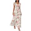 imageANRABESS Women V Neck Ruffle Sleeve Floral Pleated Maxi Dresses Summer Boho Belt Empire Waist Wedding Guest Party Flowy DressFloral Pink Rose