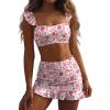 imageANRABESS Womens High Waisted Bikini Skirt Set Built in Buttom Two Piece Swimsuits 2026 Summer Beach Bathing Suit SwimwearWhite Pink Floral