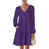 imageANRABESS Womens Long Sleeve Dress 2026 Fall Casual V Neck Tiered Flowy Short Dresses Spring Beach Travel Vacation ClothesPurple
