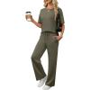 imageANRABESS Womens Lounge Sets 2 Piece Outfits 2026 Summer Casual Short Sleeve Sweatsuits Matching Tracksuits Wide Leg Pant SetArmy Green