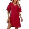 imageANRABESS Womens Summer Dresses 2026 Ruffle Sleeve V Neck Casual A Line Tshirt Mini Dress Beach Vacation Clothes with PocketsRed