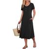 imageANRABESS Womens Summer Midi Dress Short Sleeve Button Up Crewneck Casual 2026 Beach Vacation Loose Dresses with PocketsBlack