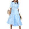 imageANRABESS Womens Summer Midi Dresses Casual 2026 Plaid Short Puff Sleeve High Low Flowy Beach Vacation Dress with PocketsSky Blue White Plaid